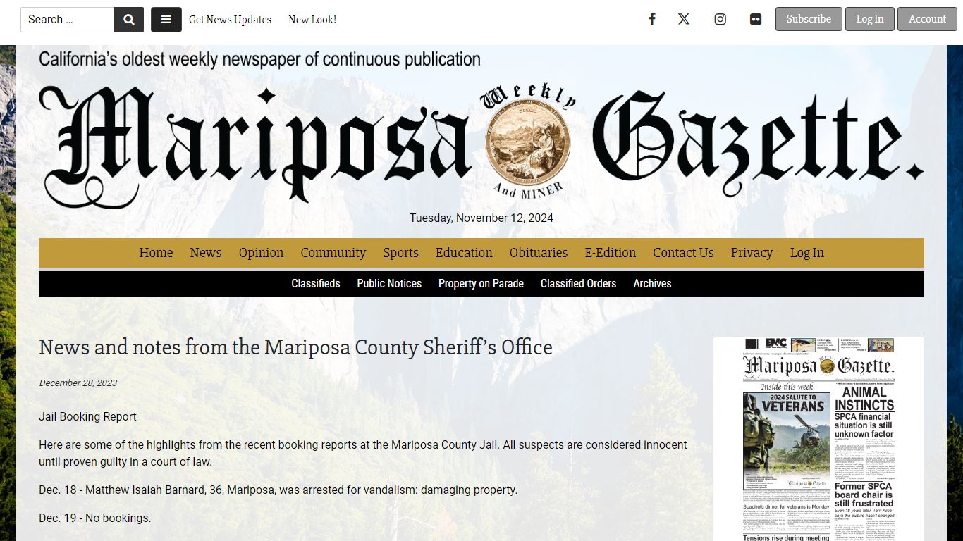 News and notes from the Mariposa County Sheriff’s Office