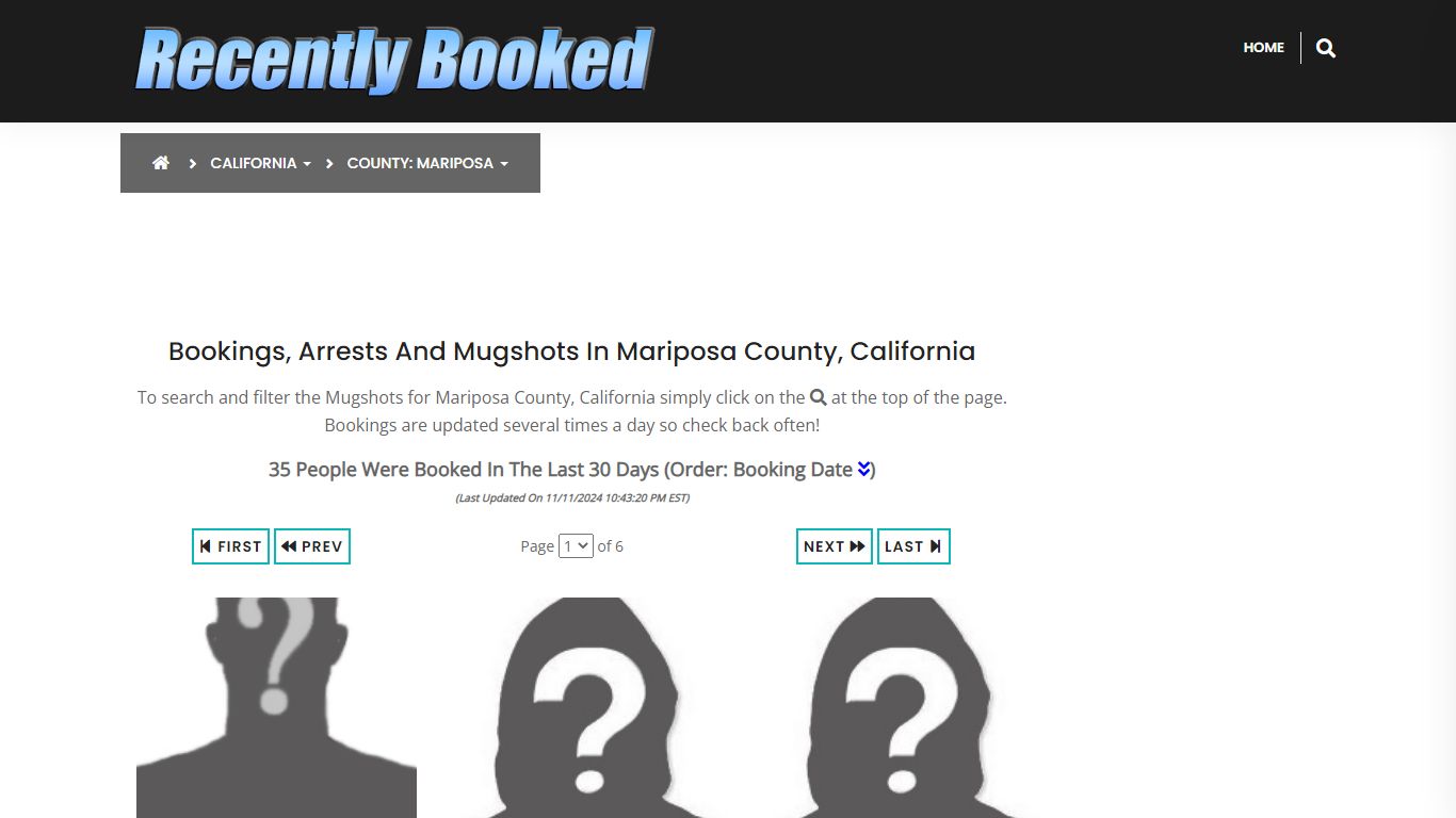 Bookings, Arrests and Mugshots in Mariposa County, California