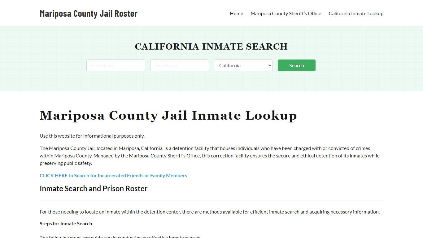 Mariposa County Jail Roster Lookup, CA, Inmate Search